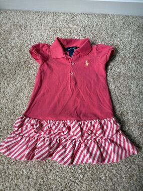 Polo by Ralph Lauren Girls' Coral Polo Dress with Striped Ruffle